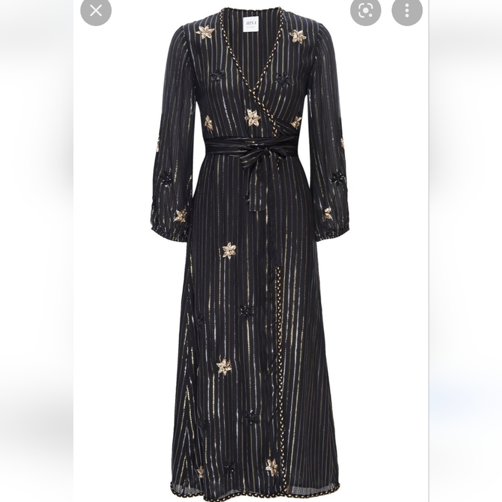 Misa Madalina Maxi Wrap Dress Black Sequin NEW - Picture 2 of 12